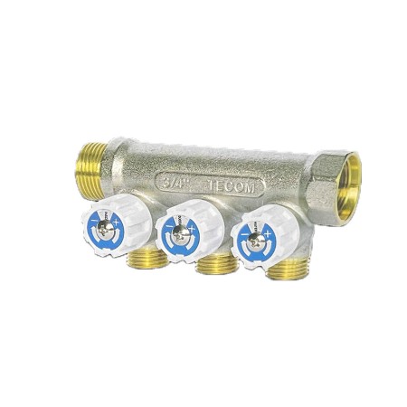 Collettore Ottone 3 Vie Chiusure Frontali 3/4 x 1/2 x D16