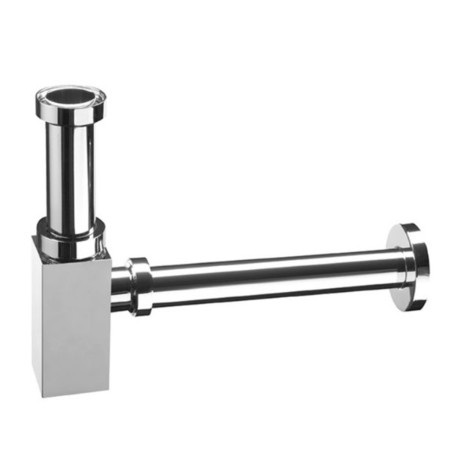 Sifone Arredo Cromato Quadrato  Tubo Liscio Ottone Cromato