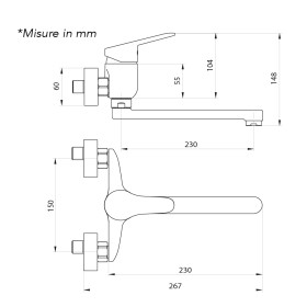Miscelatore Lavello Parete Cromato Ottone Serie Timeless